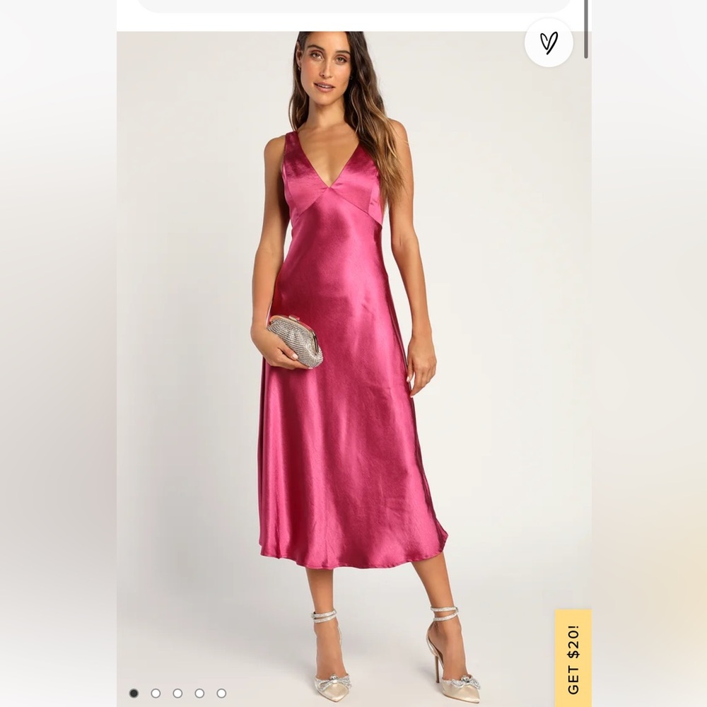 Magenta satin midi dress, low back